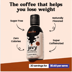 Banner de producto Javy Coffee: sin azúcar, cero calorías, súper cafeinado