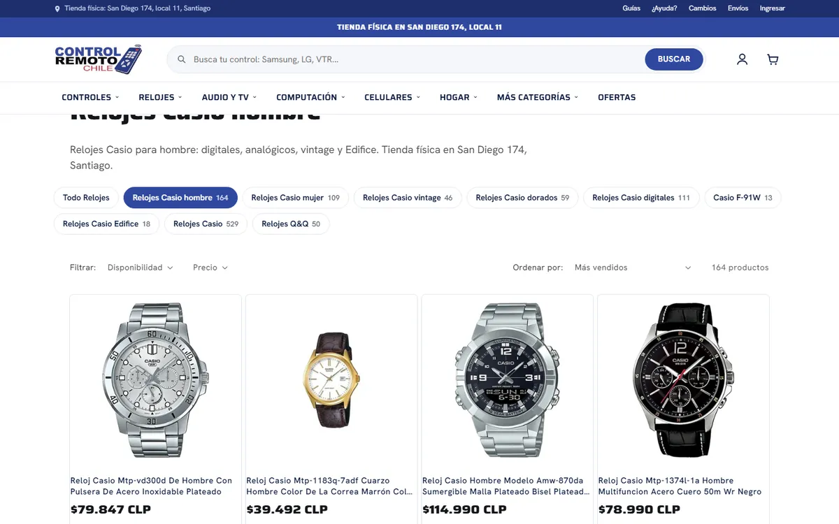 Colección Relojes Casio hombre con 164 productos, filtros y botones para pasar a Casio mujer, vintage, dorados, digitales y Edifice